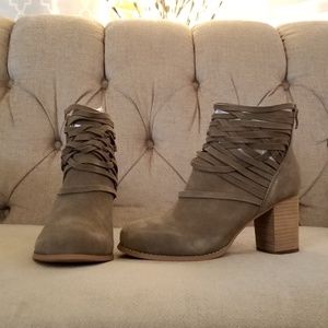 Torrid Faux Suede Taupe Strappy Booties